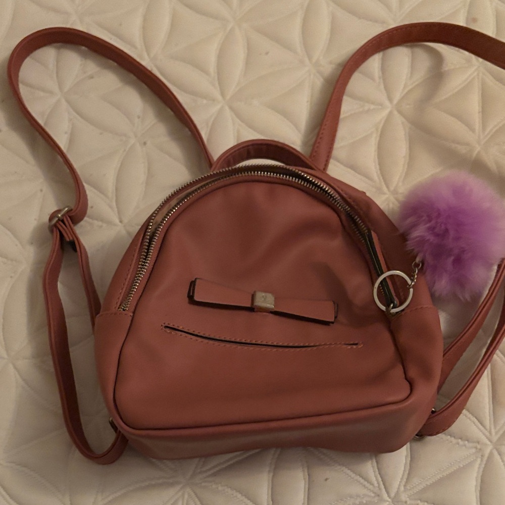 Nine West Pink Backpack with Purple Pom-Pom